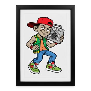 Hip-hop 1980's Kid with Boombox - Framed poster (27 × 37 cm) - black - Front