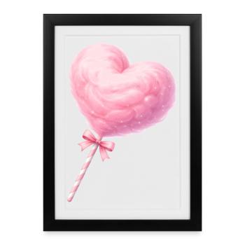 Rosa Zuckerwatte Herz Illustration   - Gerahmtes Poster (27 × 37 cm) - Schwarz - Vorne