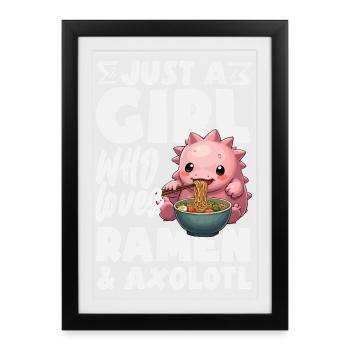 Mignon Axolotl Kawaii Amoureux des Axolotls - Affiche encadrée (27 × 37 cm) - noir - Devant