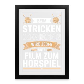 Filmhörspiel beim Stricken - Gerahmtes Poster (27 × 37 cm) - Schwarz - Vorne