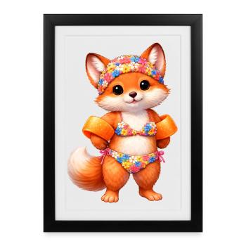Un joli renard en tenue d’été - Affiche encadrée (27 × 37 cm) - noir - Devant