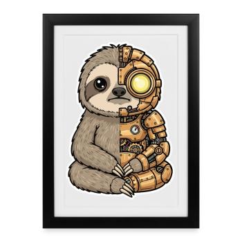 Paresseux Cyborg Steampunk Mécanique Dorée - Affiche encadrée (27 × 37 cm) - noir - Devant