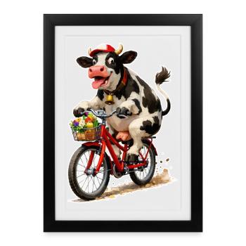 Vache sur vélo avec panier - Affiche encadrée (27 × 37 cm) - noir - Devant