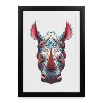 Ornate Rhino Portrait - Psychedelic Spirit Mask - Framed poster (27 × 37 cm) - black - Front