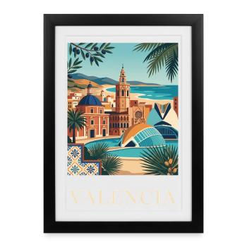 Valencia Coastal Architecture Spain Travel Poster - Framed poster (27 × 37 cm) - black - Front