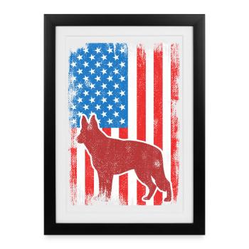 Chien de berger patriotique américain - Affiche encadrée (27 × 37 cm) - noir - Devant