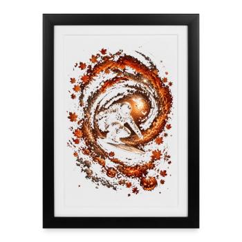 Astronaute surfeur - spirale d'automne - Halloween - Affiche encadrée (27 × 37 cm) - noir - Devant