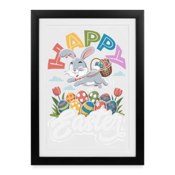 Joyeuse Pâques, douce chasse aux œufs du lapin, œufs de Pâques - Affiche encadrée (27 × 37 cm) - noir - Devant