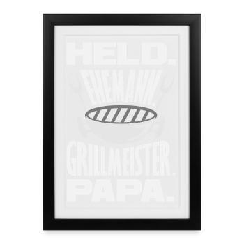 Held Ehemann Papa Lustiger Vater Grillen Bbq - Gerahmtes Poster (27 × 37 cm) - Schwarz - Vorne