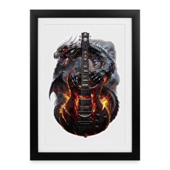 Dragon Rock – Guitare Brûlante - Affiche encadrée (27 × 37 cm) - noir - Devant
