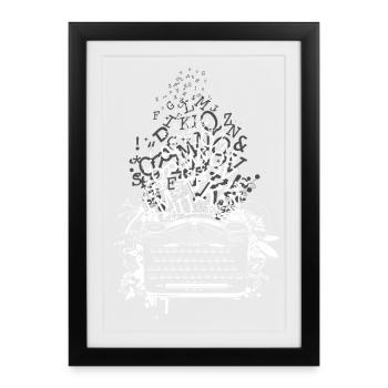 une vieille machine à écrire avec des lettres - Affiche encadrée (27 × 37 cm) - noir - Devant