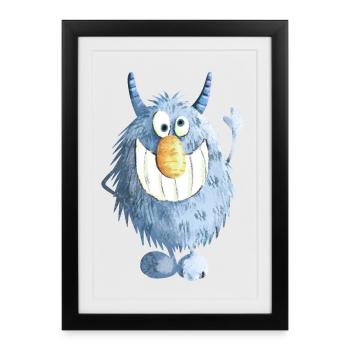 Blue grinning monster - Framed poster (27 × 37 cm) - black - Front