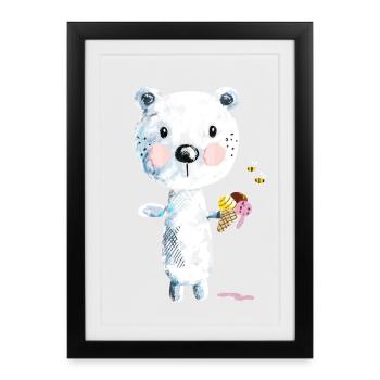Ours polaire mignon avec la crème glacée et les abeilles Comic - Affiche encadrée (27 × 37 cm) - noir - Devant