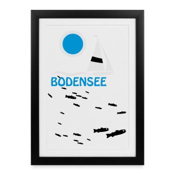 Bodensee - Felchen T-Shirt - Gerahmtes Poster (27 × 37 cm) - Schwarz - Vorne
