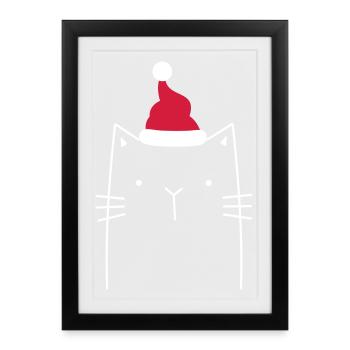 Chat de noël chat de noël drôle drôle - Affiche encadrée (27 × 37 cm) - noir - Devant