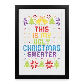 Pull-en-ciel moche de Noël - Affiche encadrée (27 × 37 cm) - noir - Devant