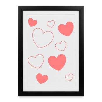 Heart Pink Pattern Heart Pattern Gift Heart Pattern - Framed poster (27 × 37 cm) - black - Front