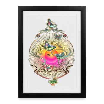 Butterflies Flourishes Tendrils Sun Pattern - Framed poster (27 × 37 cm) - black - Front