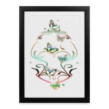 Butterflies Tendrils Ornaments Patterns - Framed poster (27 × 37 cm) - black - Front