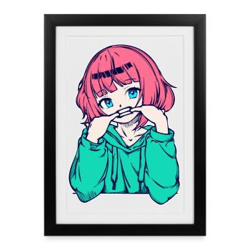 Filles Anime Bande dessinée Japonaise Manga - Affiche encadrée (27 × 37 cm) - noir - Devant