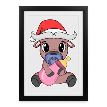 Bœuf bébé Noël - Affiche encadrée (27 × 37 cm) - noir - Devant
