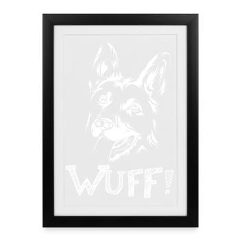 Berger allemand Woof icône drôle chiens icône graphique - Affiche encadrée (27 × 37 cm) - noir - Devant