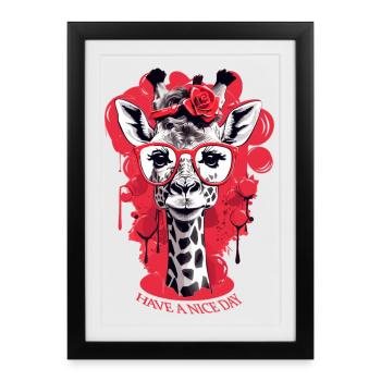 Cute giraffe with glasses - Framed poster (27 × 37 cm) - black - Front