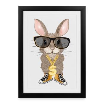 lapin mignon comme hip hopper avec des lunettes cool - Affiche encadrée (27 × 37 cm) - noir - Devant