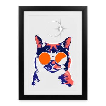 Cat Sunglasses Total Eclipse Cat - Framed poster (27 × 37 cm) - black - Front