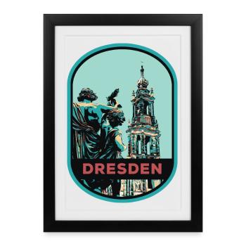 Illustration: Cathédrale Hofkirche, Dresde - Affiche encadrée (27 × 37 cm) - noir - Devant