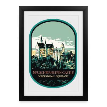 Silhouette du château de Neuschwanstein - Affiche encadrée (27 × 37 cm) - noir - Devant