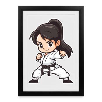 Karate Girl Cartoon Style - Framed poster (27 × 37 cm) - black - Front