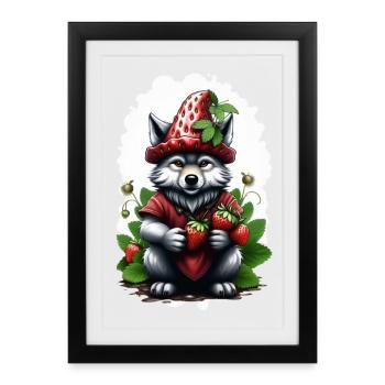 Loup Fraise 2 - Affiche encadrée (27 × 37 cm) - noir - Devant