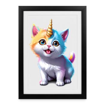 Chaton licorne - Affiche encadrée (27 × 37 cm) - noir - Devant