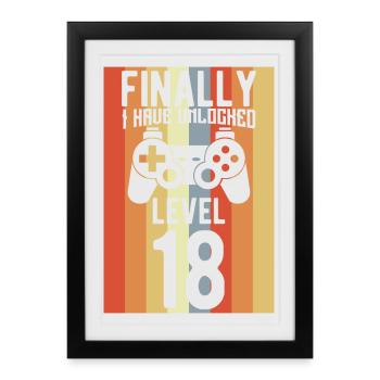 Niveau 18 débloqué - Affiche encadrée (27 × 37 cm) - noir - Devant
