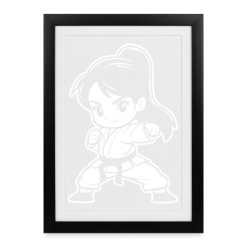 Petite Fille Karaté Bande Dessinée - Affiche encadrée (27 × 37 cm) - noir - Devant