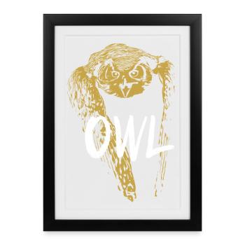 Illustration hibou calligraphie moderne - Affiche encadrée (27 × 37 cm) - noir - Devant