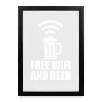 Wi-Fi gratuit et logo de la bière - Affiche encadrée (27 × 37 cm) - noir - Devant
