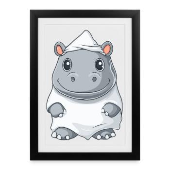 Nilpferd Halloween Geist - Gerahmtes Poster (27 × 37 cm) - Schwarz - Vorne