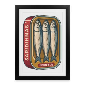 Boîte de sardines rétro aux tomates - Affiche encadrée (27 × 37 cm) - noir - Devant
