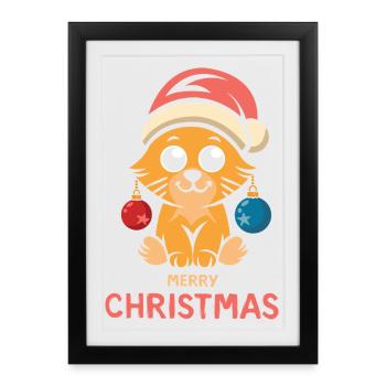Chat de Noël Joyeux Noël - Affiche encadrée (27 × 37 cm) - noir - Devant