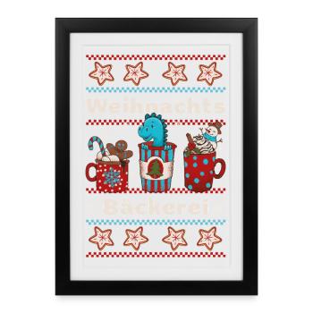 Christmas Bakery Dino - Cuisson des biscuits avec les enfants - Affiche encadrée (27 × 37 cm) - noir - Devant