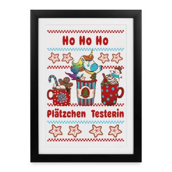 Testeur de biscuits HO HO HO de Noël avec Licorne - Affiche encadrée (27 × 37 cm) - noir - Devant