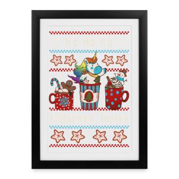 HO HO Testeur de Biscuits Noël avec Licorne - Affiche encadrée (27 × 37 cm) - noir - Devant