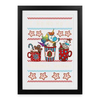 HO HO Testeur de Biscuits Noël avec Licorne - Affiche encadrée (27 × 37 cm) - noir - Devant