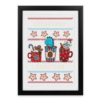 Équipe de cuisson du pain d’épice - Christmas Funny Dino - Affiche encadrée (27 × 37 cm) - noir - Devant