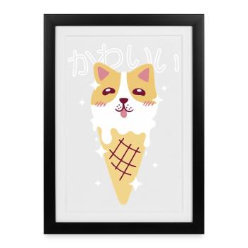 Kawaii Corgi Cream - Framed poster (27 × 37 cm) - black - Front