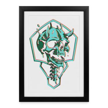 Neon skull in hexagon - Framed poster (27 × 37 cm) - black - Front