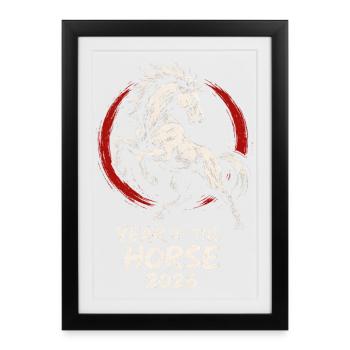 Année du Cheval 2026 Nouvel An chinois - Affiche encadrée (27 × 37 cm) - noir - Devant