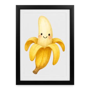 Cheerful Banana Face Illustration Kids Fruit - Framed poster (27 × 37 cm) - black - Front